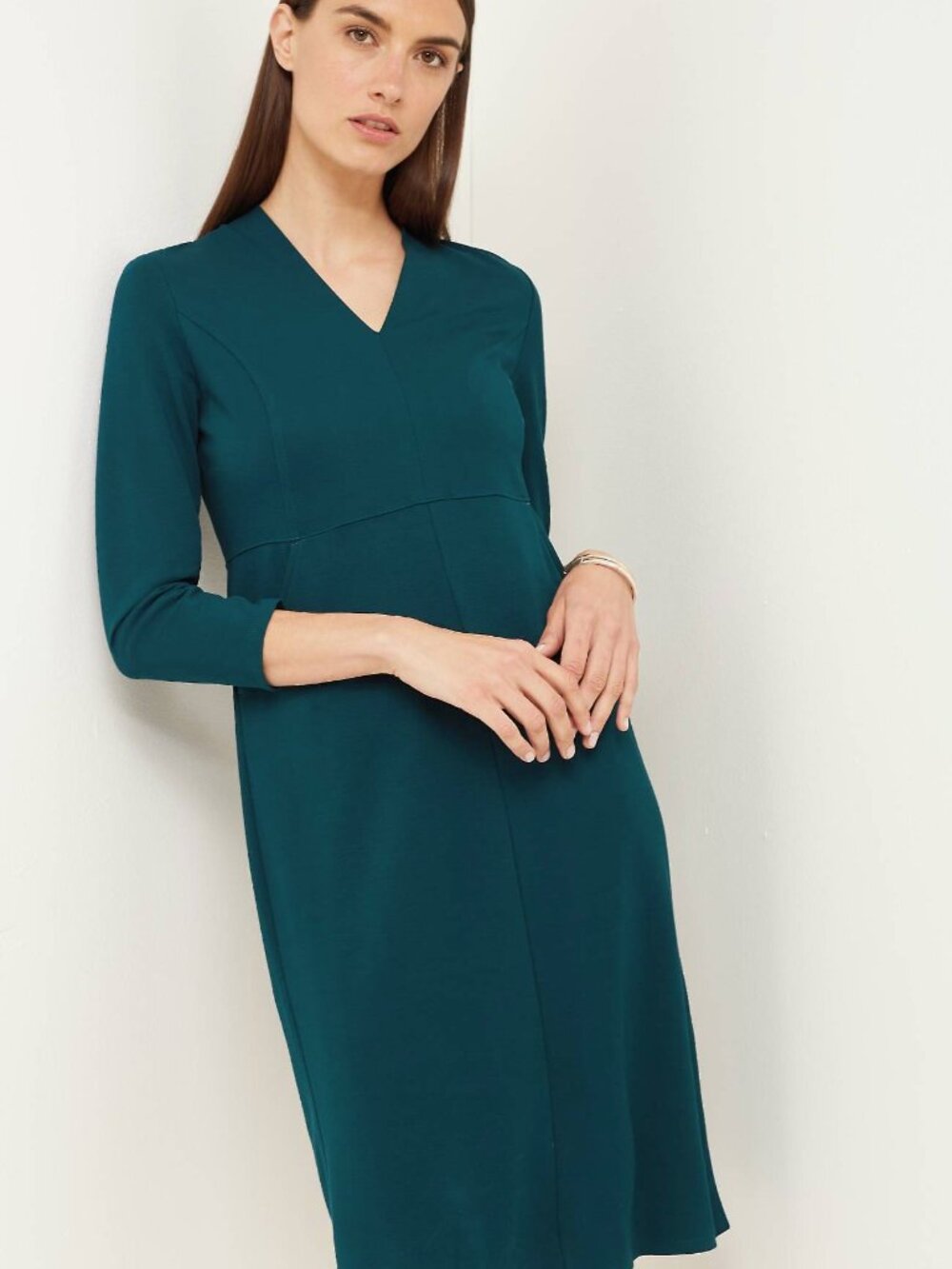 J Jill Wearever Double-Face Jersey Sheath V-Neck Dress Tidewater - Sz S